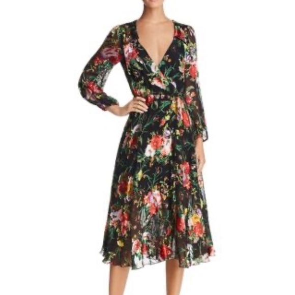 Alice + Olivia Abney Wrap Dress Silk Blooming Bouquet 6 - Picture 2 of 12